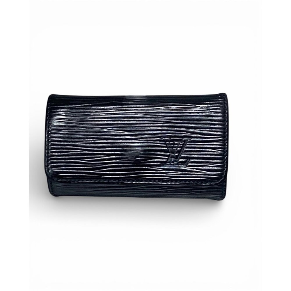 Louis Vuitton Black Epi Leather Key Holder With Gold Hardware And Snap Closure
